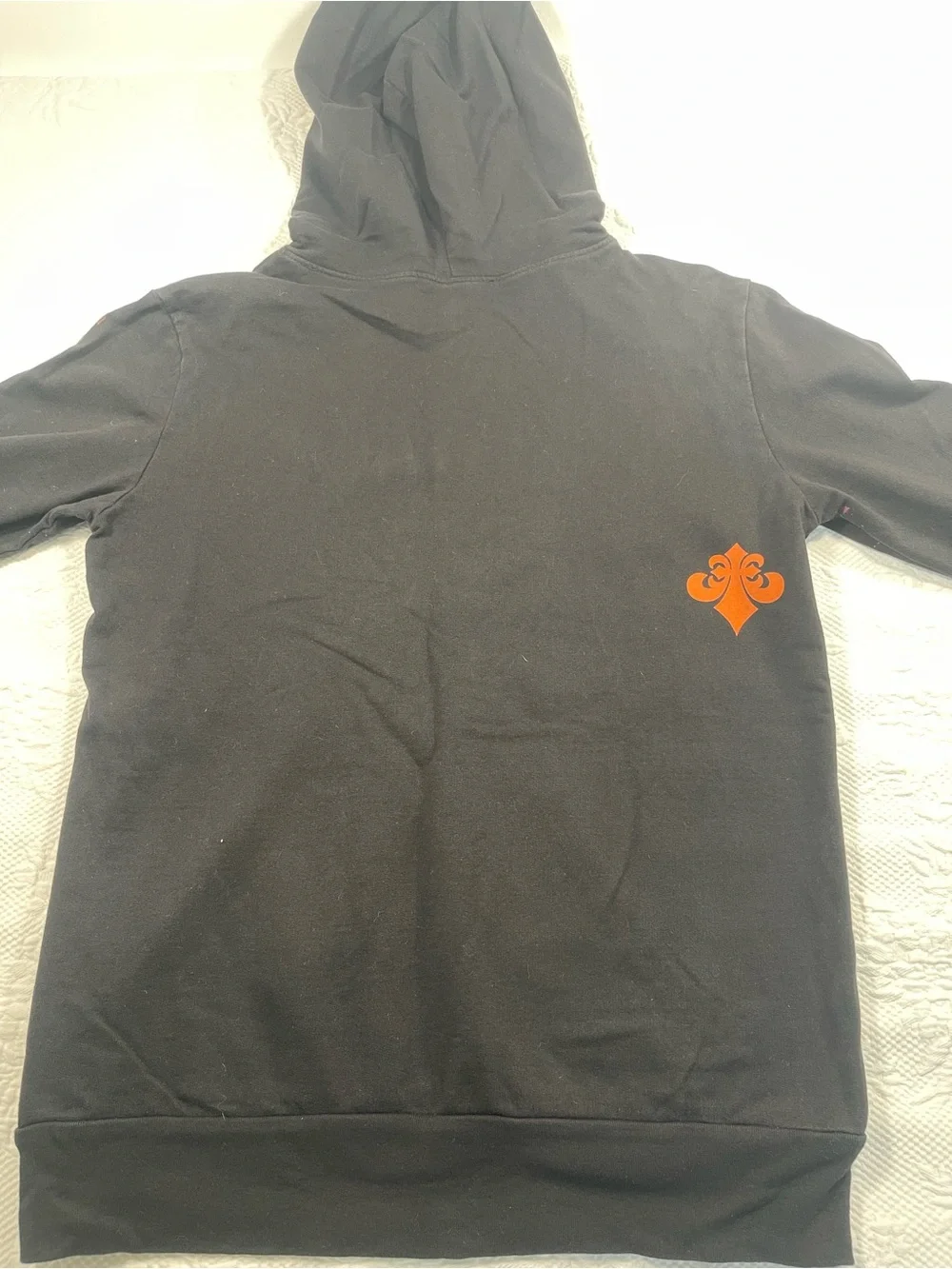 True Religion Black Hoodie with Fiery Orange Skull Graphic